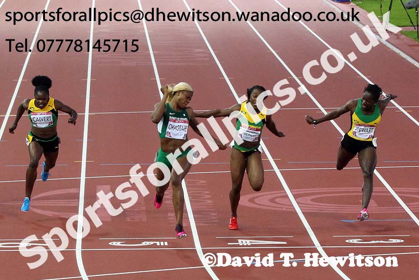 Blessing Okagbare (Nigeria) wins the 100 metres at the Commonwealth Games, Glasgow. Photo: David T. Hewitson/Sports for All Pics